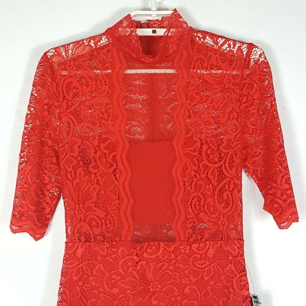 New Express Sz 0 Lace Midi Dress Red Empire Waist